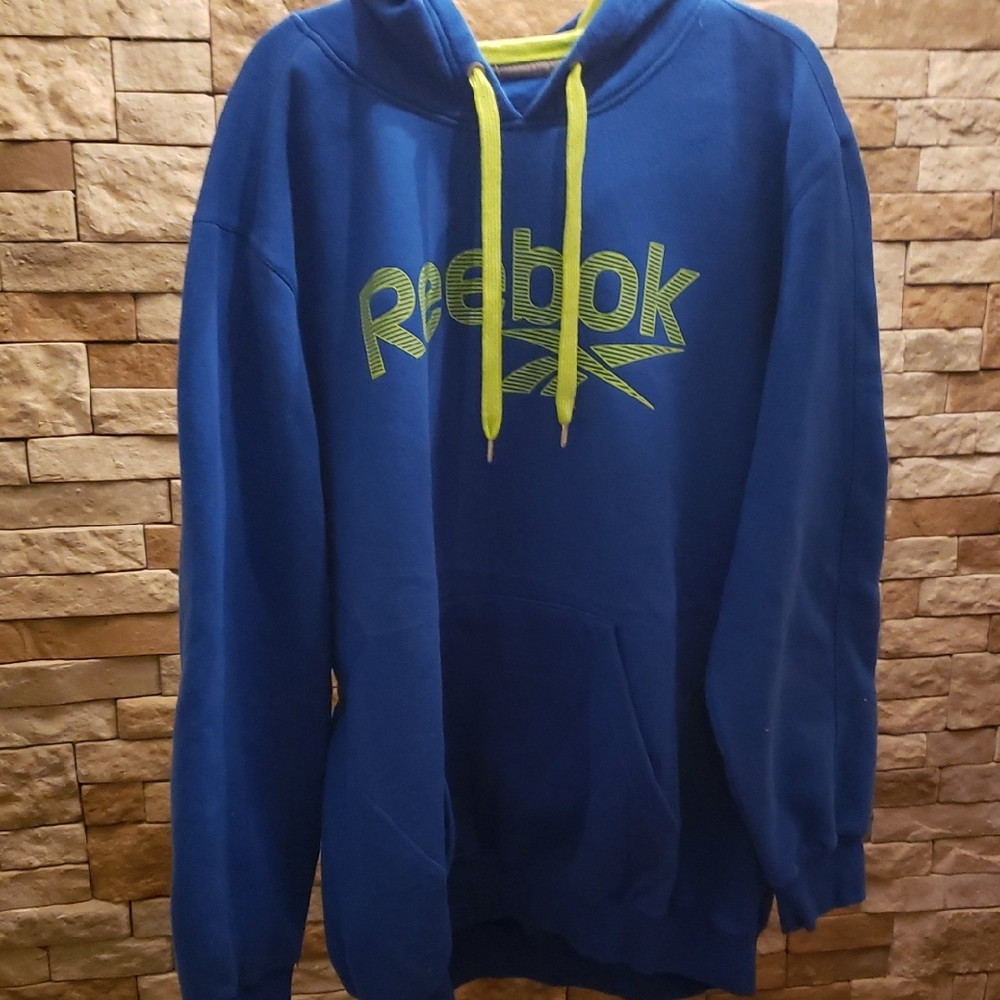 Reebok Men's Blue Hoodie with Lime Accents